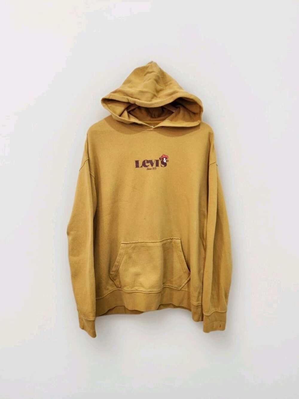 Levi's Relaxed Fit Hoodie Sweatshirt Mushroom Logo Mustard Yellow Y2K Mens Large